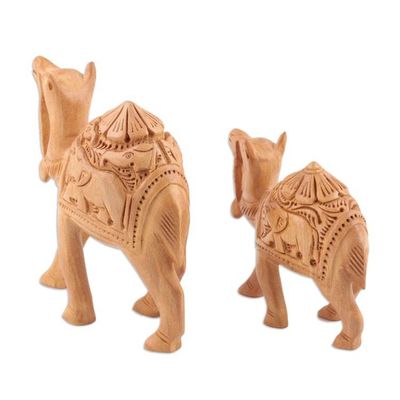 Alternate image for Handcrafted Wood Statuettes Pair Camel Caravan