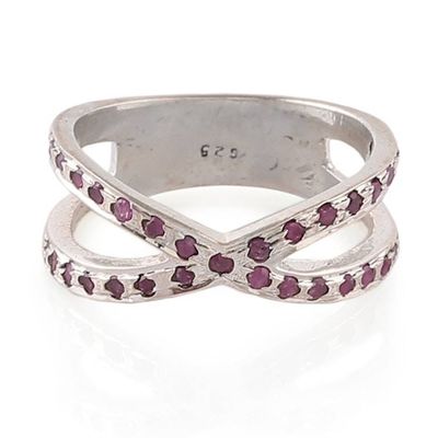 Primary image for Crisscross Silver Band Ring with Pav-Set Ruby Gemstones Faithful Constellations