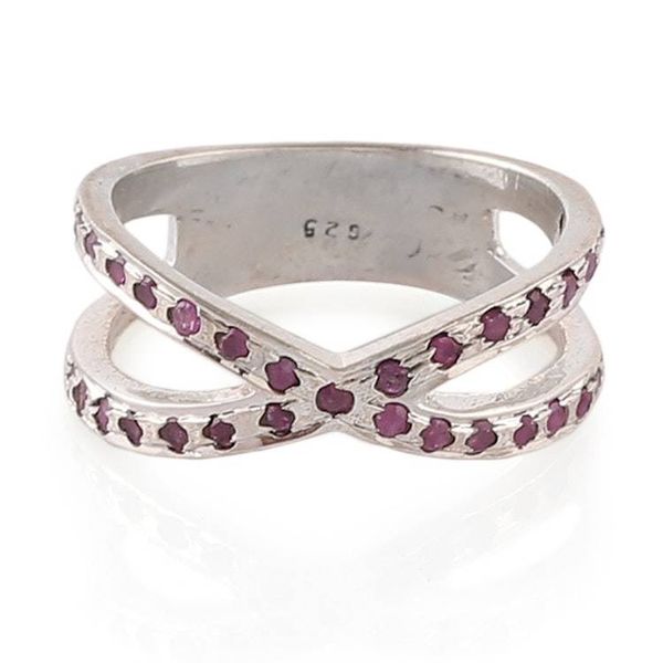 Alternate image for Crisscross Silver Band Ring with Pav-Set Ruby Gemstones Faithful Constellations