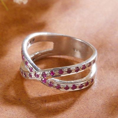 Alternate image for Crisscross Silver Band Ring with Pav-Set Ruby Gemstones Faithful Constellations