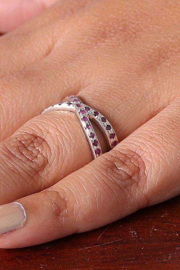 Alternate image for Crisscross Silver Band Ring with Pav-Set Ruby Gemstones Faithful Constellations