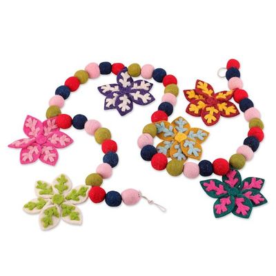 Alternate image for Multicolor Palette Snowflake Wool Felt Garland Made in India Snowflake Celebration