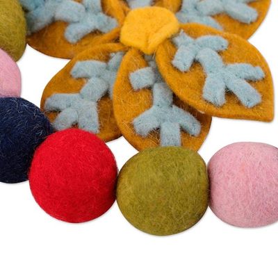 Alternate image for Multicolor Palette Snowflake Wool Felt Garland Made in India Snowflake Celebration