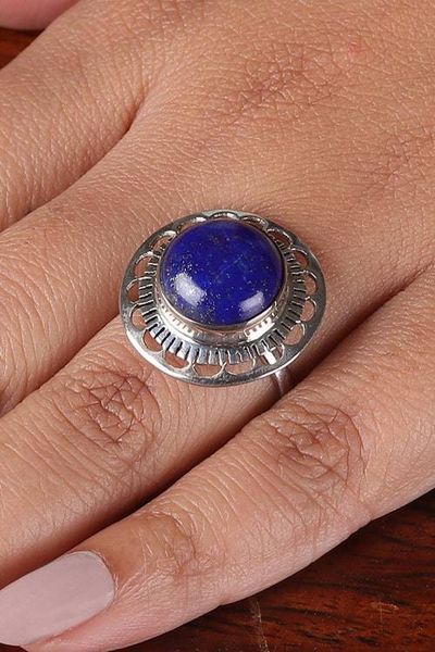 Alternate image for Classic Sterling Silver and Lapis Lazuli Jewel Cocktail Ring Royal Kiss