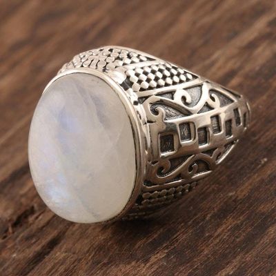Alternate image for Rainbow Moonstone Cabochon Ring from India Magic in the Mist