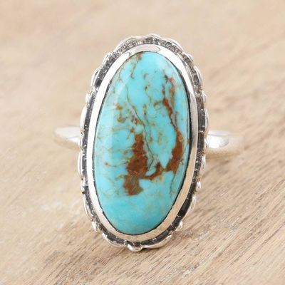 Primary image for Hand Crafted Sterling Silver Cocktail Ring Marbled Sea