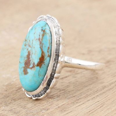 Alternate image for Hand Crafted Sterling Silver Cocktail Ring Marbled Sea