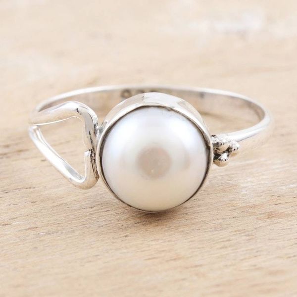 Alternate image for Handmade Pearl and Sterling Silver Single Stone Ring Dreamy Moon