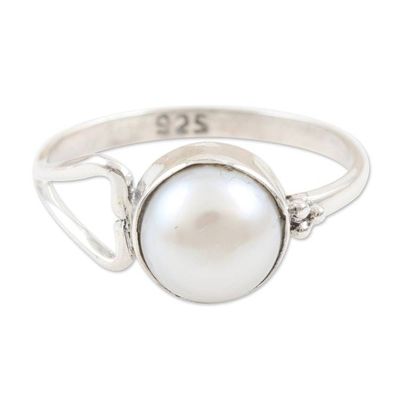 Alternate image for Handmade Pearl and Sterling Silver Single Stone Ring Dreamy Moon