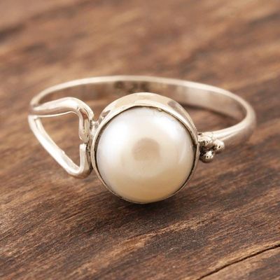 Alternate image for Handmade Pearl and Sterling Silver Single Stone Ring Dreamy Moon