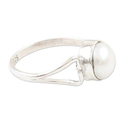 Alternate image for Handmade Pearl and Sterling Silver Single Stone Ring Dreamy Moon