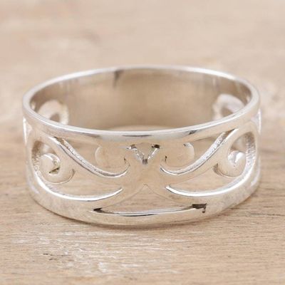 Primary image for Sterling Silver Jali Vine Themed Band Ring from India Jali Vines