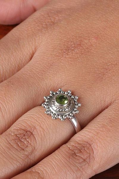 Alternate image for Polished Sun-Themed Natural Peridot Cocktail Ring from India Lucky Spring