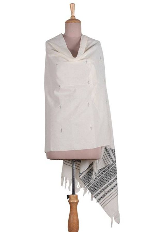 Alternate image for Patterned Onyx and Alabaster 100 Cotton Shawl with Fringes Alabaster Legacy