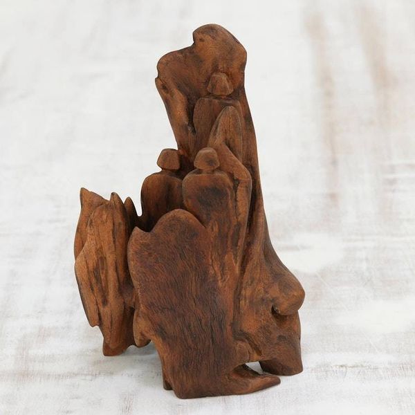 Alternate image for Hand Carved Driftwood Sculpture of Three Friends Friends of Nature