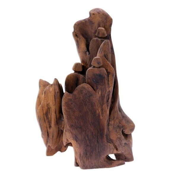Alternate image for Hand Carved Driftwood Sculpture of Three Friends Friends of Nature