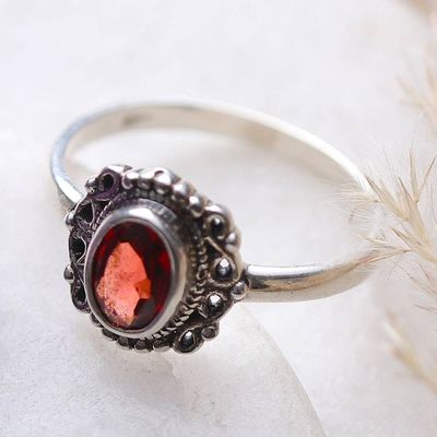 Primary image for Baroque-Inspired Natural One-Carat Garnet Single Stone Ring Lovers Memory