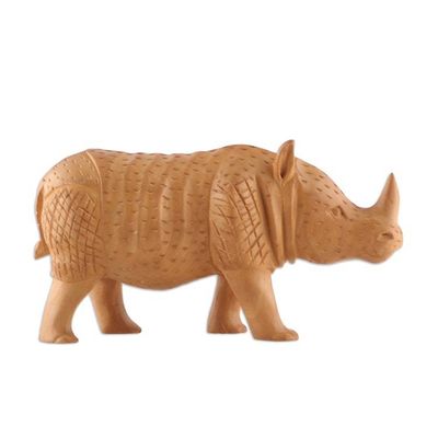 Alternate image for Hand-Carved Kadam Wood Rhino Sculpture from India Rhino Enigma