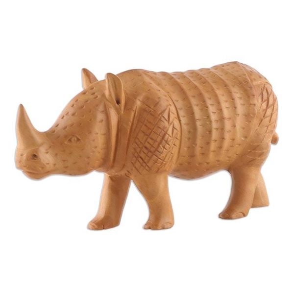 Alternate image for Hand-Carved Kadam Wood Rhino Sculpture from India Rhino Enigma