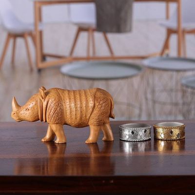 Alternate image for Hand-Carved Kadam Wood Rhino Sculpture from India Rhino Enigma