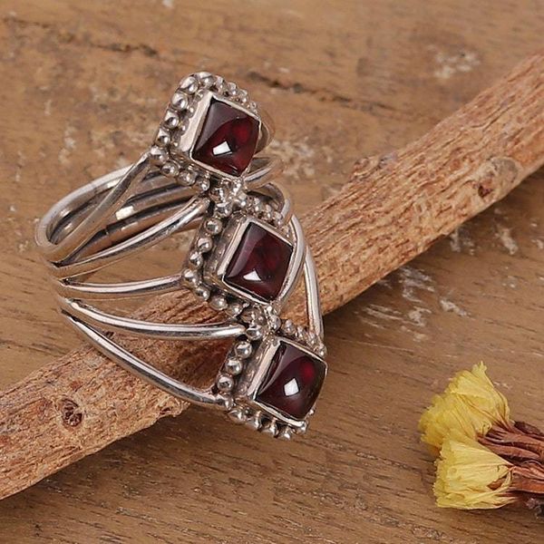 Alternate image for Garnet Sterling Silver Multi-Stone Cocktail Ring from India Vibrant Allure