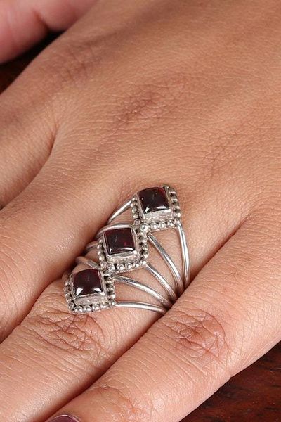 Alternate image for Garnet Sterling Silver Multi-Stone Cocktail Ring from India Vibrant Allure