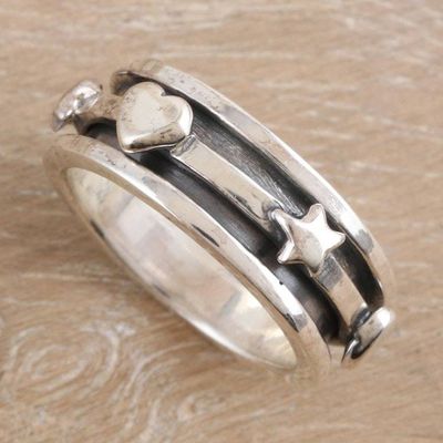 Alternate image for Romantic Sterling Silver Meditation Ring Crafted in India Stellar Love