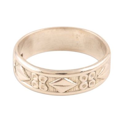 Alternate image for Womens Sterling Silver Band Ring with Diamond Motifs Shimla Shapes