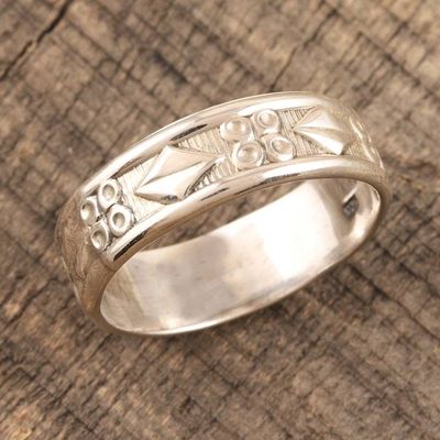 Alternate image for Womens Sterling Silver Band Ring with Diamond Motifs Shimla Shapes