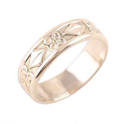 Alternate image for Womens Sterling Silver Band Ring with Diamond Motifs Shimla Shapes