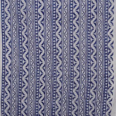 Alternate image for Geometric-Themed Blue White Hand Block-Printed Cotton Shawl Indigo Echoes