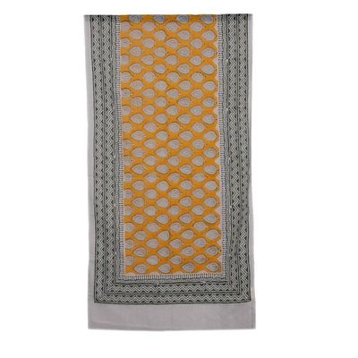 Alternate image for Cotton Shawl with Yellow Green Hand Block-Printed Patterns Golden Bloom