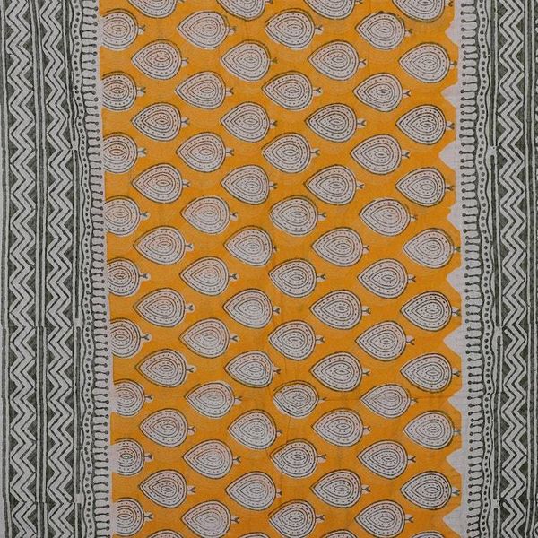 Alternate image for Cotton Shawl with Yellow Green Hand Block-Printed Patterns Golden Bloom