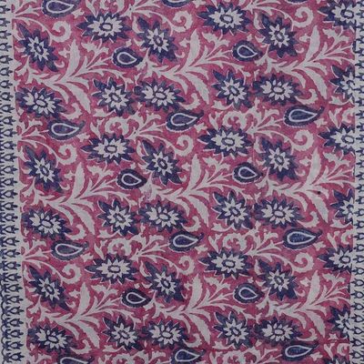 Alternate image for Cotton Shawl with Block-Printed Floral Leaf Paisley Motifs Floral Whimsy