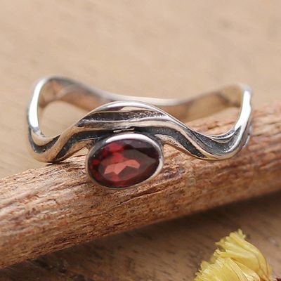 Primary image for Faceted Natural Garnet Single Stone Ring Crafted in India Caresses from Love