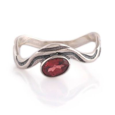 Alternate image for Faceted Natural Garnet Single Stone Ring Crafted in India Caresses from Love