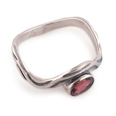 Alternate image for Faceted Natural Garnet Single Stone Ring Crafted in India Caresses from Love