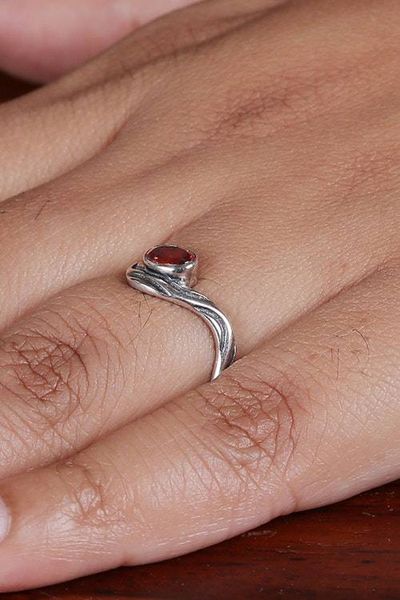 Alternate image for Faceted Natural Garnet Single Stone Ring Crafted in India Caresses from Love