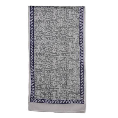 Alternate image for Vine Floral Grey Blue White Hand Block-Printed Cotton Shawl Floral Harmony
