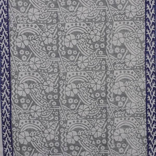 Alternate image for Vine Floral Grey Blue White Hand Block-Printed Cotton Shawl Floral Harmony