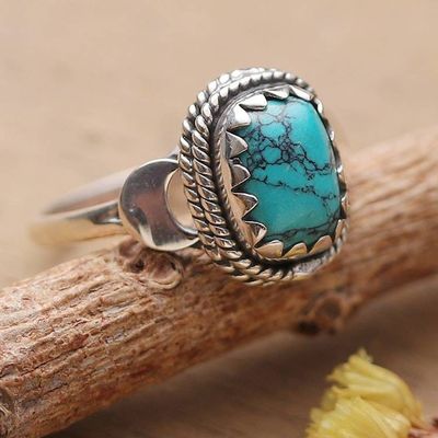 Primary image for Half-Moon-Themed Recon Turquoise Stone Cocktail Ring Peaceful Luxury