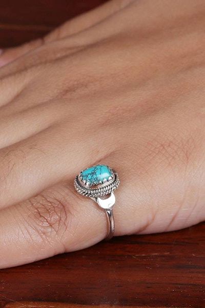 Alternate image for Half-Moon-Themed Recon Turquoise Stone Cocktail Ring Peaceful Luxury