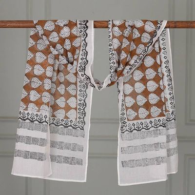 Primary image for Leaf Floral and Square-Themed Block-Printed Cotton Shawl Earthy Elegance