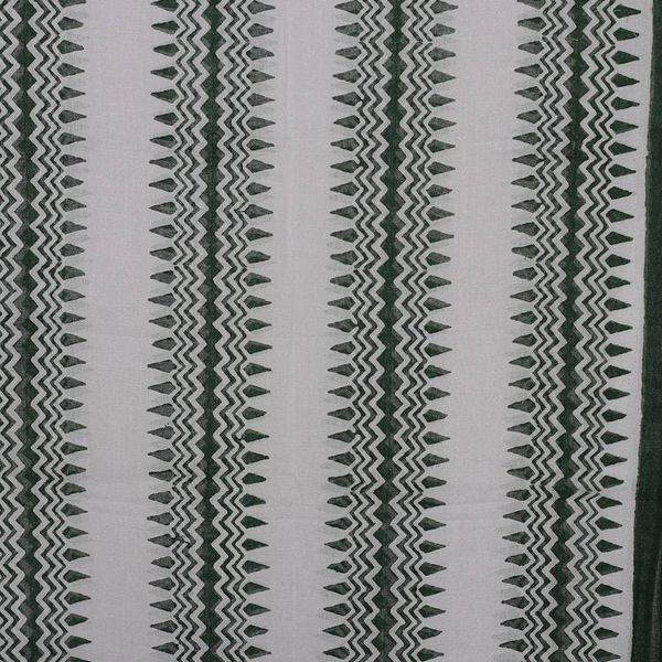 Alternate image for Hand Block-Printed Green White Cotton Shawl from India Forest Green