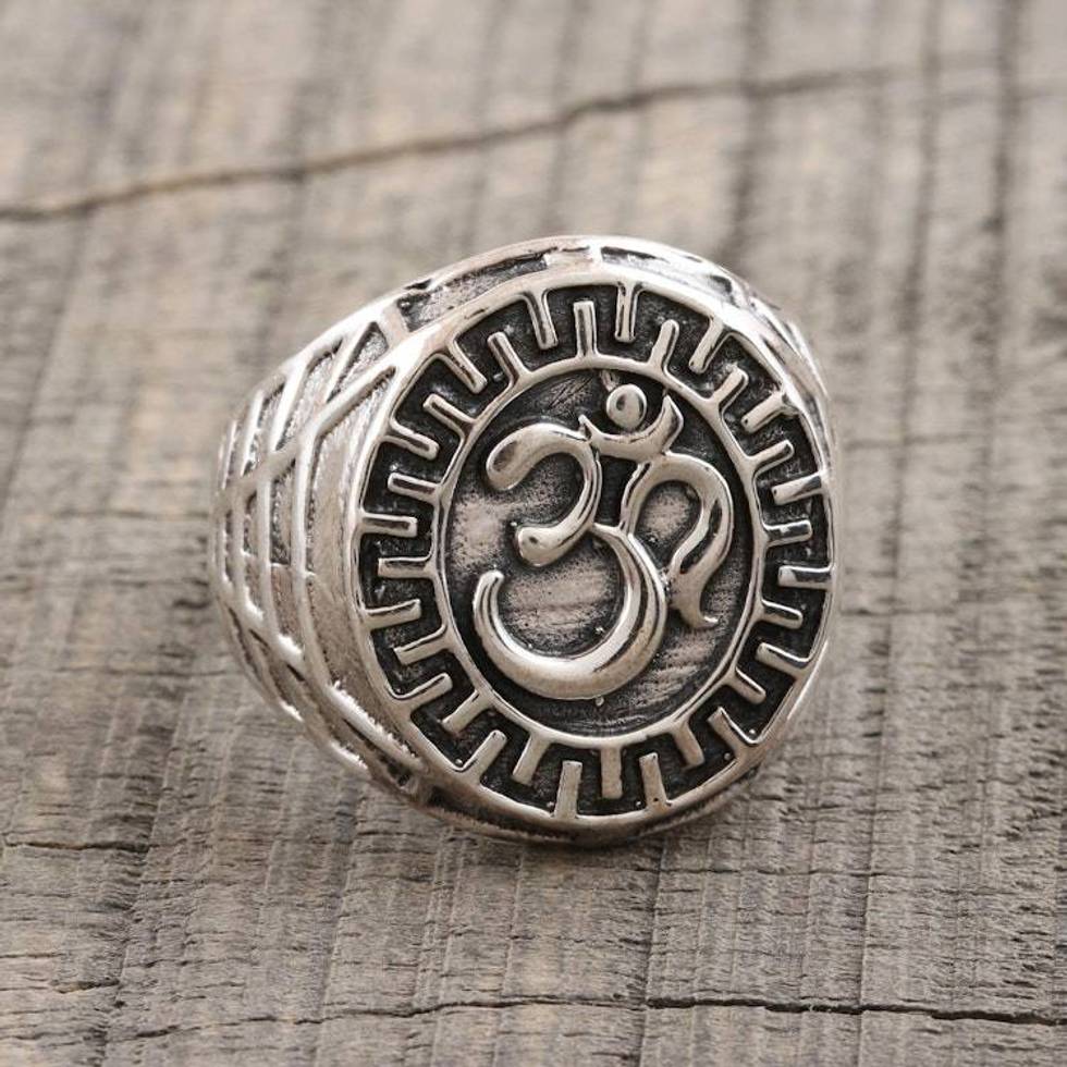 Men's Om Symbol Sterling Silver Ring 'Glorious Om'