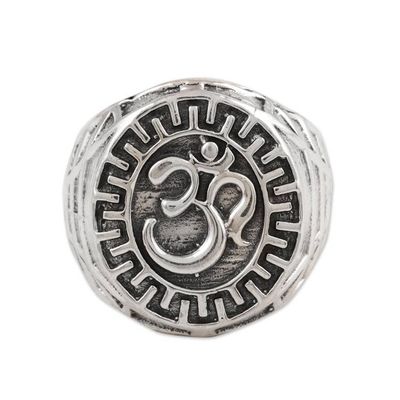 Alternate image for Mens Om Symbol Sterling Silver Ring Glorious Om