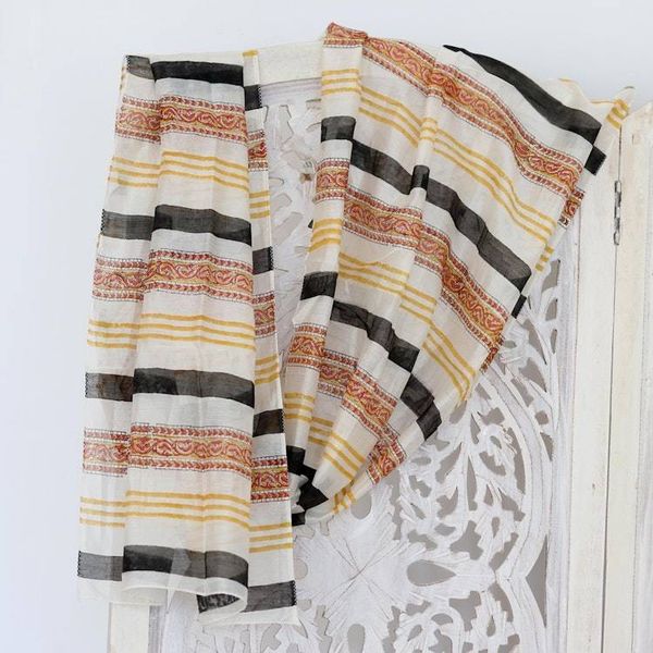 Alternate image for Striped Paisley Chanderi Cotton Scarf Paisley in Amber