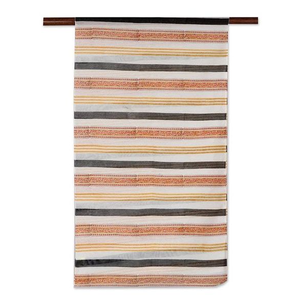 Alternate image for Striped Paisley Chanderi Cotton Scarf Paisley in Amber