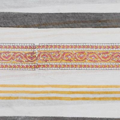 Alternate image for Striped Paisley Chanderi Cotton Scarf Paisley in Amber