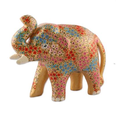 Primary image for Golden Spring-Themed Floral Papier Mache Elephant Sculpture Golden Bloom Trunk